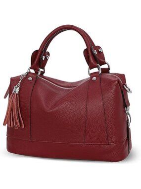 Women's Wine Genuine Leather Purse Satchel Tote Bags Cross-body Handbags
